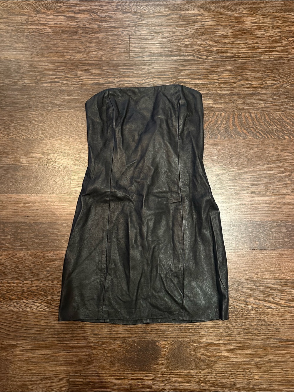 Strapless Black Leather Mini Dress